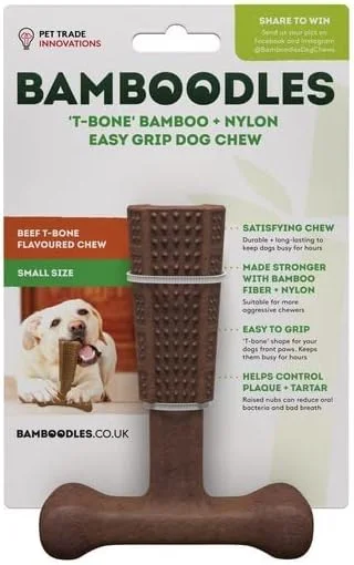 بامبoodles استخوان T طعم گوشت گاو، سایز کوچک، اسباب بازی جویدنی سگ بامبoodles استخوان T طعم گوشت گاو، سایز کوچک، اسباب بازی جویدنی سگ