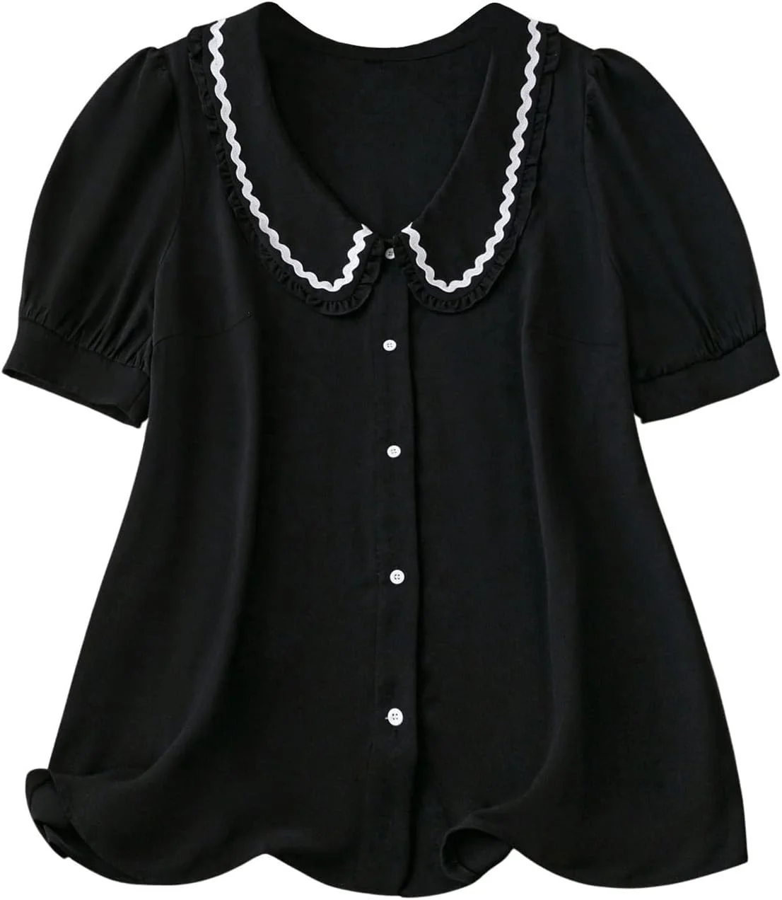 بلوز زنانه سایز بزرگ GORGLITTER با آستین کوتاه پفی، یقه عروسکی و دکمه دار، مناسب استفاده روزمره