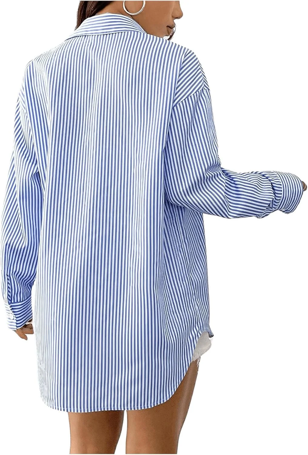 بلوز آستین بلند زنانه GORGLITTER، راه راه، دکمه دار، یقه دار، پیراهن گشاد با جیب