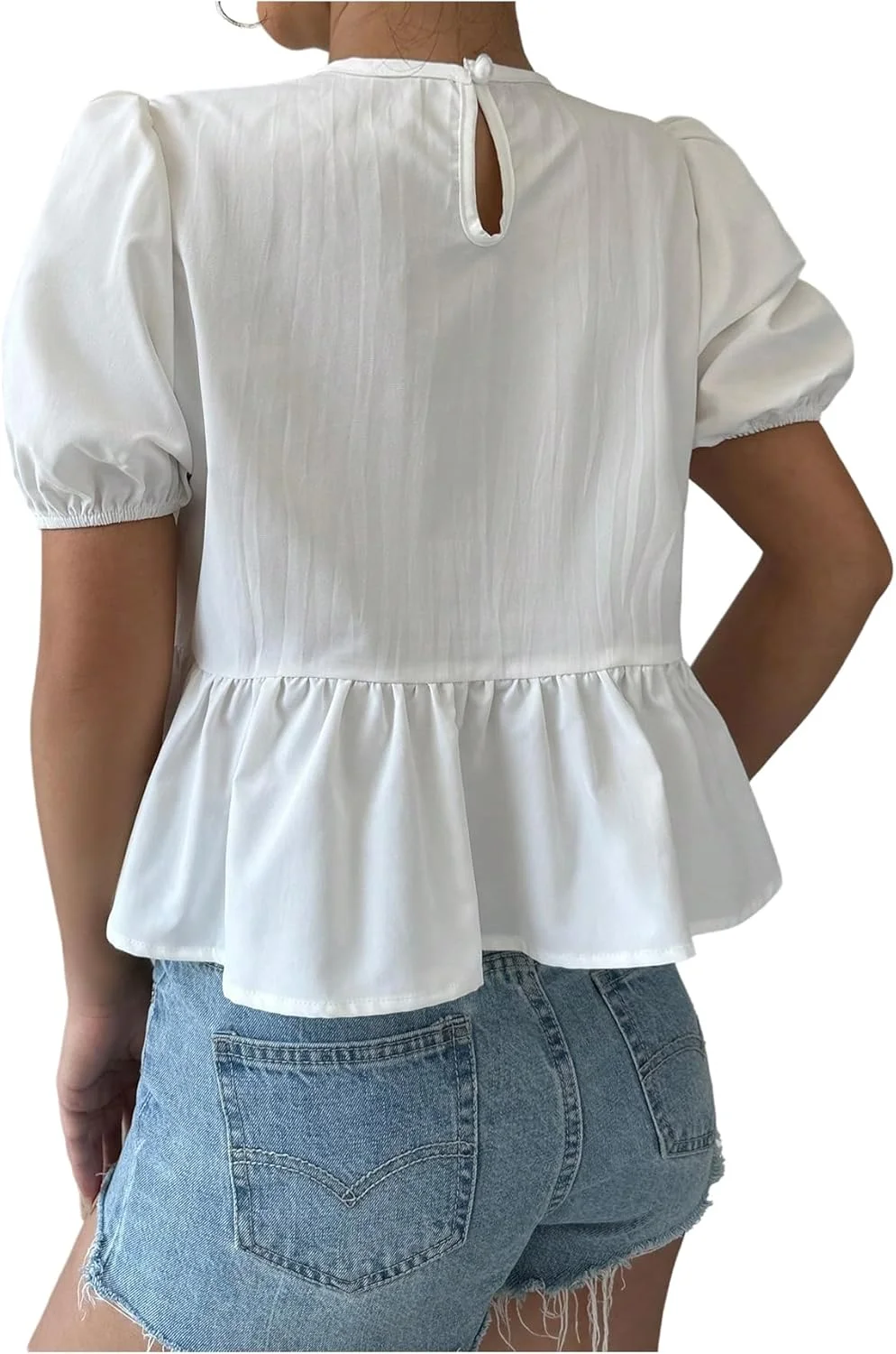 بلوز زنانه GORGLITTER با آستین کوتاه پفی پاپیونی، یقه گرد و مدل پیراهن کوتاه و زیبا