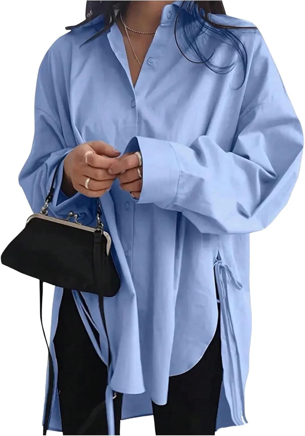 گورگلیتر بلوزهای زنانه نامتقارن با پاپیون، دکمه دار، آستین بلند