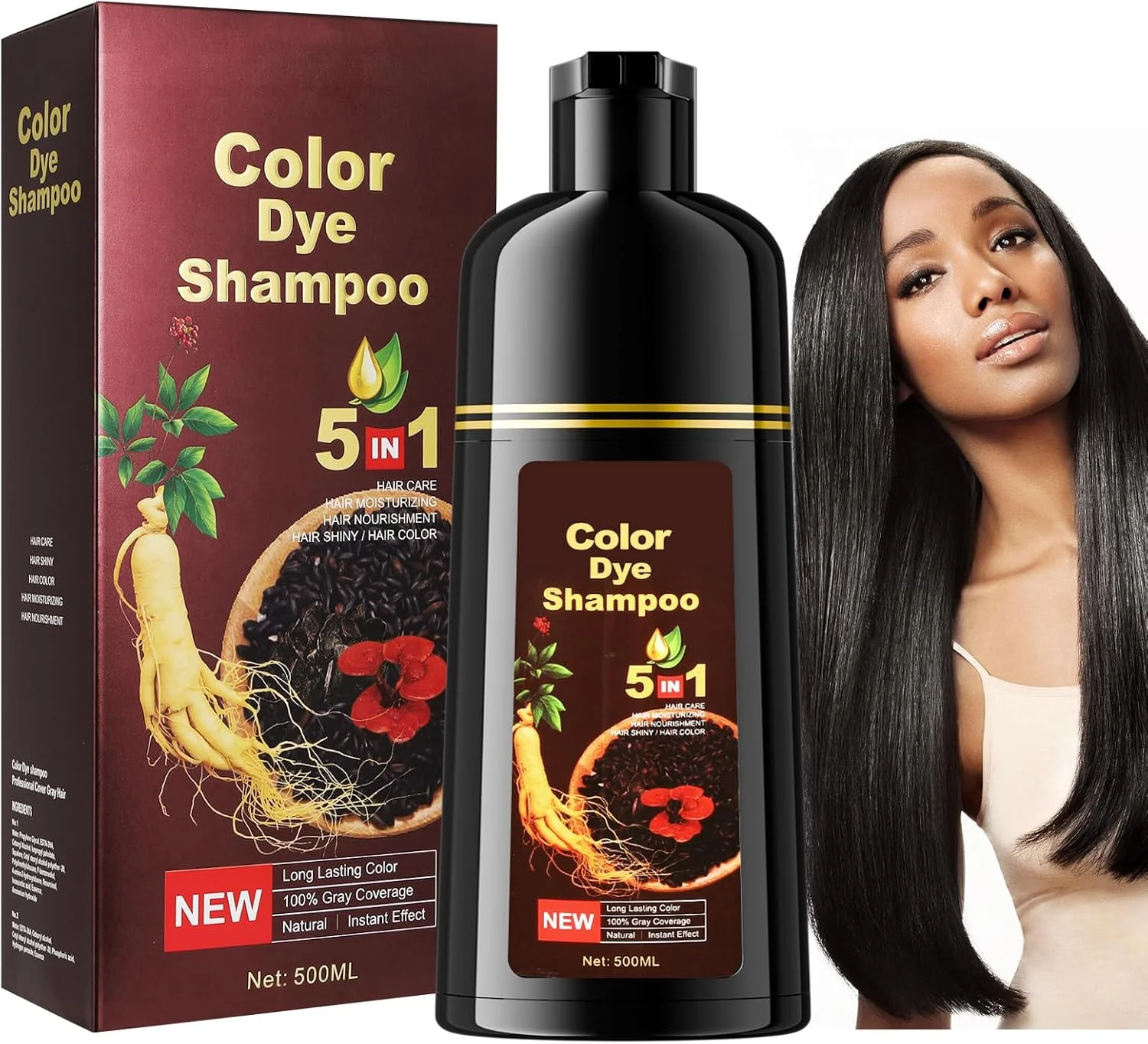 شامپو رنگ موی فوری مشکی، رنگ موی نیمه دائمی مشکی، شامپو رنگ موی مشکی 5 در 1 ضد سفیدی مو برای زنان، شامپو رنگ فوری طبیعی برای مردان و زنان، 500 میلی لیتر (مشکی) شامپو رنگ موی فوری مشکی، رنگ موی نیمه دائمی مشکی، شامپو رنگ موی مشکی 5 در 1 ضد سفیدی مو برای زنان، شامپو رنگ فوری طبیعی برای مردان و زنان، 500 میلی لیتر (مشکی)