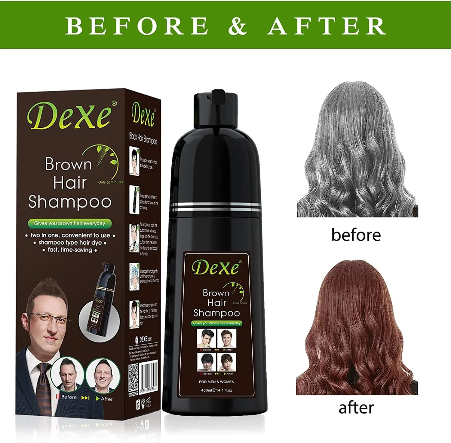 شامپو رنگ موی فوری قهوه ای، فرمول گیاهی ملایم - بدون آمونیاک - شامپو رنگ موی زنانه و مردانه - سریع و آسان - پوشش 100% موهای سفید - رنگ موی مشکی 3 در 1 (بطری قهوه ای) شامپو رنگ موی فوری قهوه ای، فرمول گیاهی ملایم - بدون آمونیاک - شامپو رنگ موی زنانه و مردانه - سریع و آسان - پوشش 100% موهای سفید - رنگ موی مشکی 3 در 1 (بطری قهوه ای)