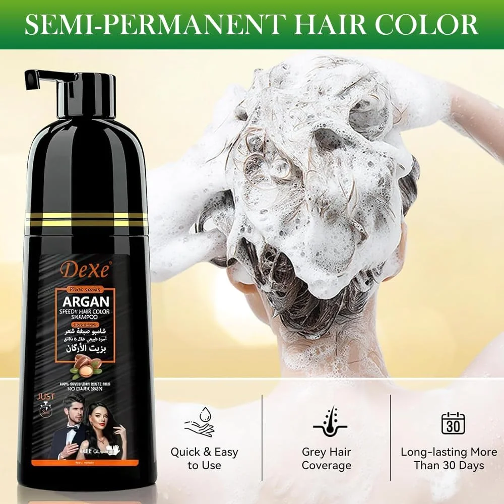 شامپو رنگ موی فوری مشکی 420 میلی لیتر - شامپو رنگ موی مشکی نیمه دائمی برای موهای طبیعی، ماندگاری 30 روزه، فرمول سریع الاثر برای آقایان و بانوان (مشکی طبیعی) شامپو رنگ موی فوری مشکی 420 میلی لیتر - شامپو رنگ موی مشکی نیمه دائمی برای موهای طبیعی، ماندگاری 30 روزه، فرمول سریع الاثر برای آقایان و بانوان (مشکی طبیعی)