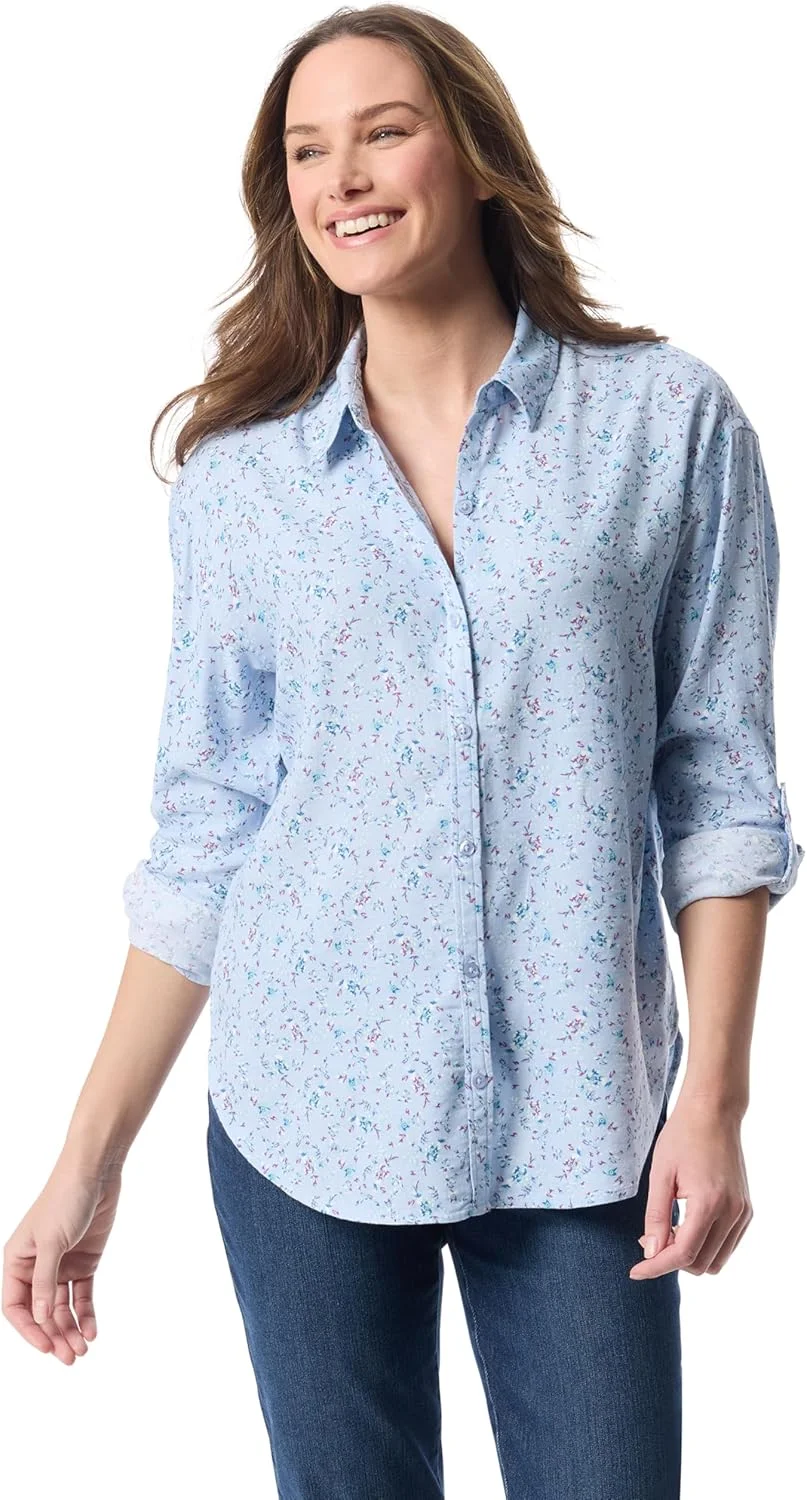 پیراهن زنانه دکمه دار بزرگ سایز آماندا گلوریا وندربیلت با آستین های جمع شو