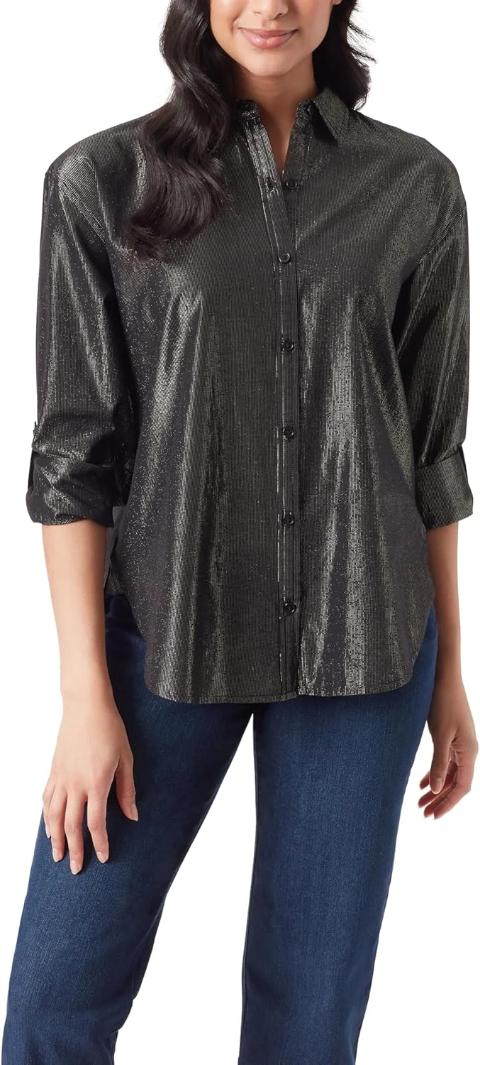 پیراهن زنانه گلوریا وندربیلت مدل Amanda دکمه دار با آستین های جمع شو