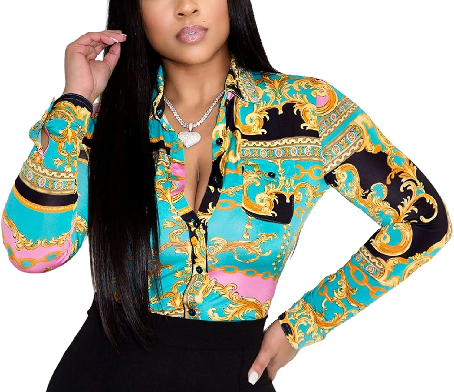 پیراهن های زنانه دکمه دار، تاپ های جذاب، بلوزهای یقه دار رنگارنگ، آستین بلند با طرح گل، تی شرت گشاد