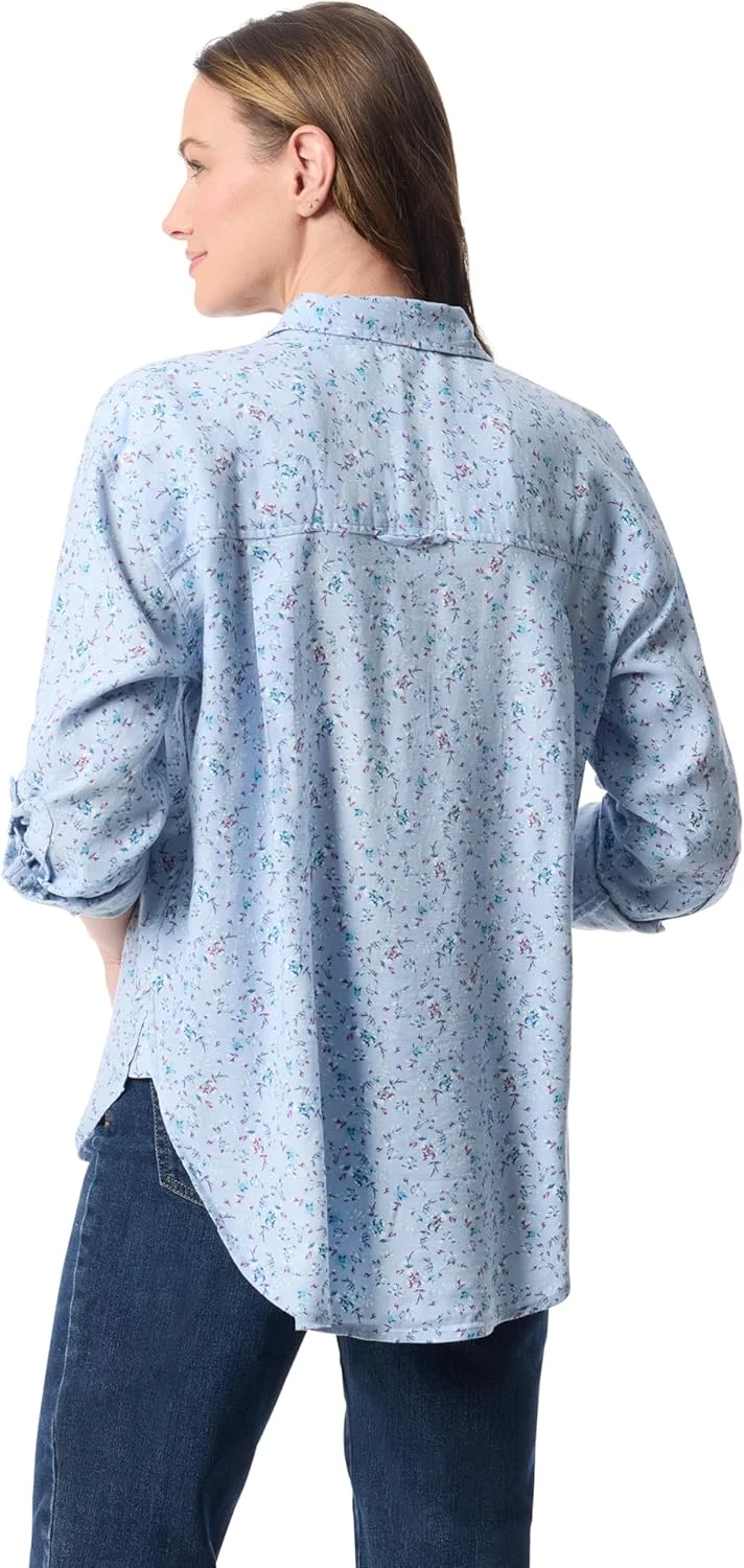 پیراهن زنانه دکمه دار بزرگ سایز آماندا گلوریا وندربیلت با آستین های جمع شو