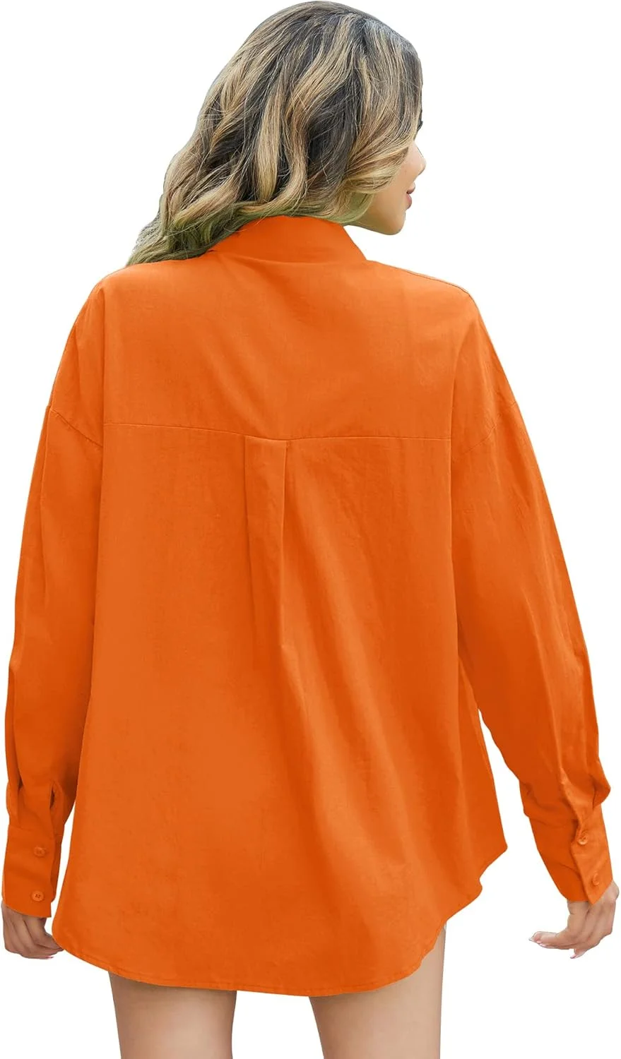 پیراهن دکمه دار بزرگ زنانه Genhoo، آستین بلند، رنگ آبنباتی، یقه هفت، مناسب استایل کژوال، نارنجی، سایز S