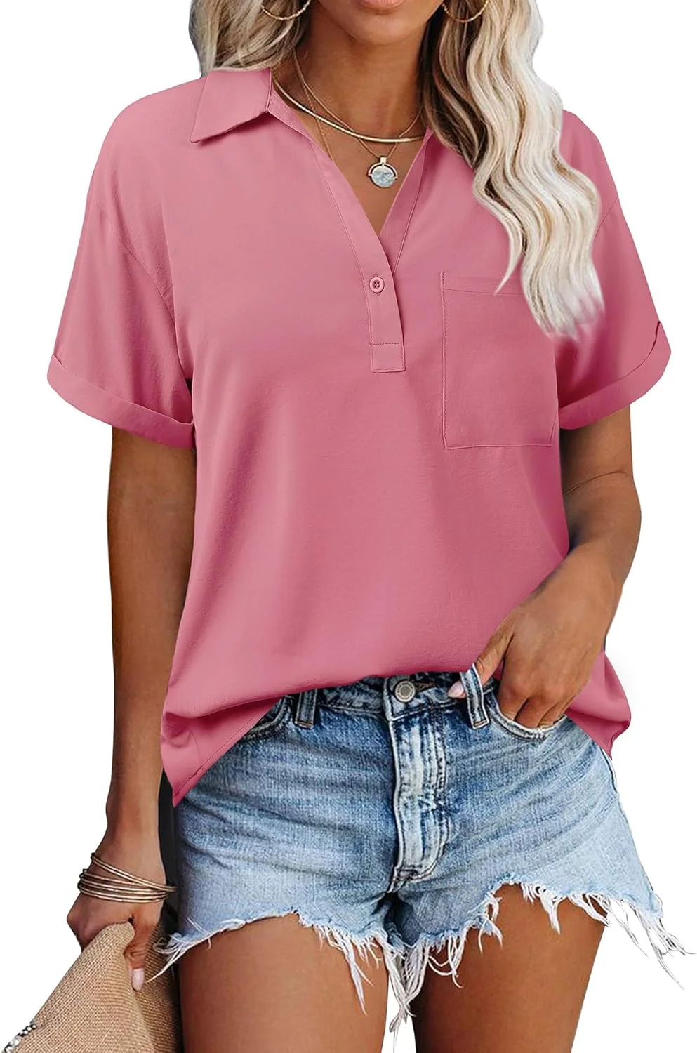 پیراهن های دکمه دار غیر رسمی زنانه Gaharu، بلوزهای شیک تابستانی، تاپ های مد روز کاری