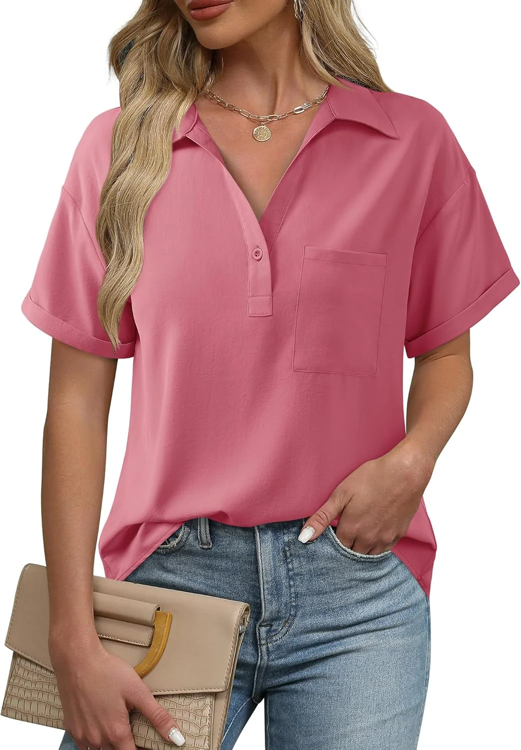 پیراهن های دکمه دار غیر رسمی زنانه Gaharu، بلوزهای شیک تابستانی، تاپ های مد روز کاری