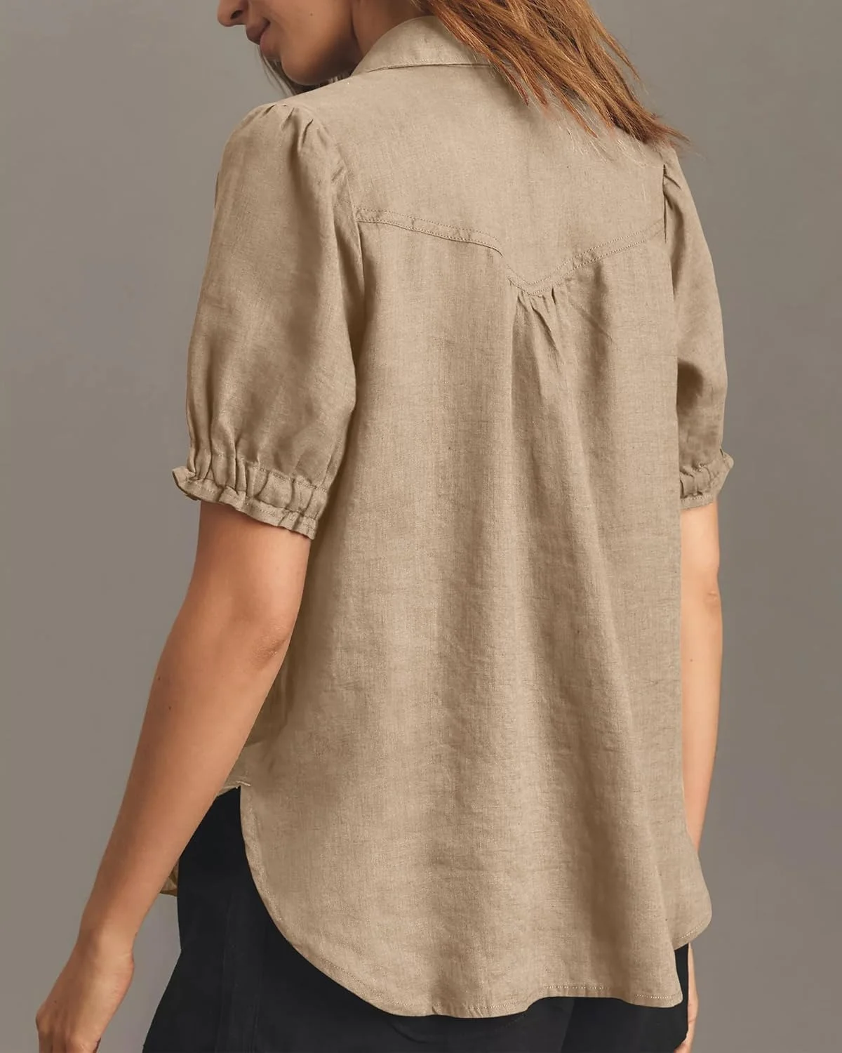 پیراهن دکمه دار زنانه Gacaky، آستین کوتاه پفی، مناسب کار و استایل کژوال به همراه جیب