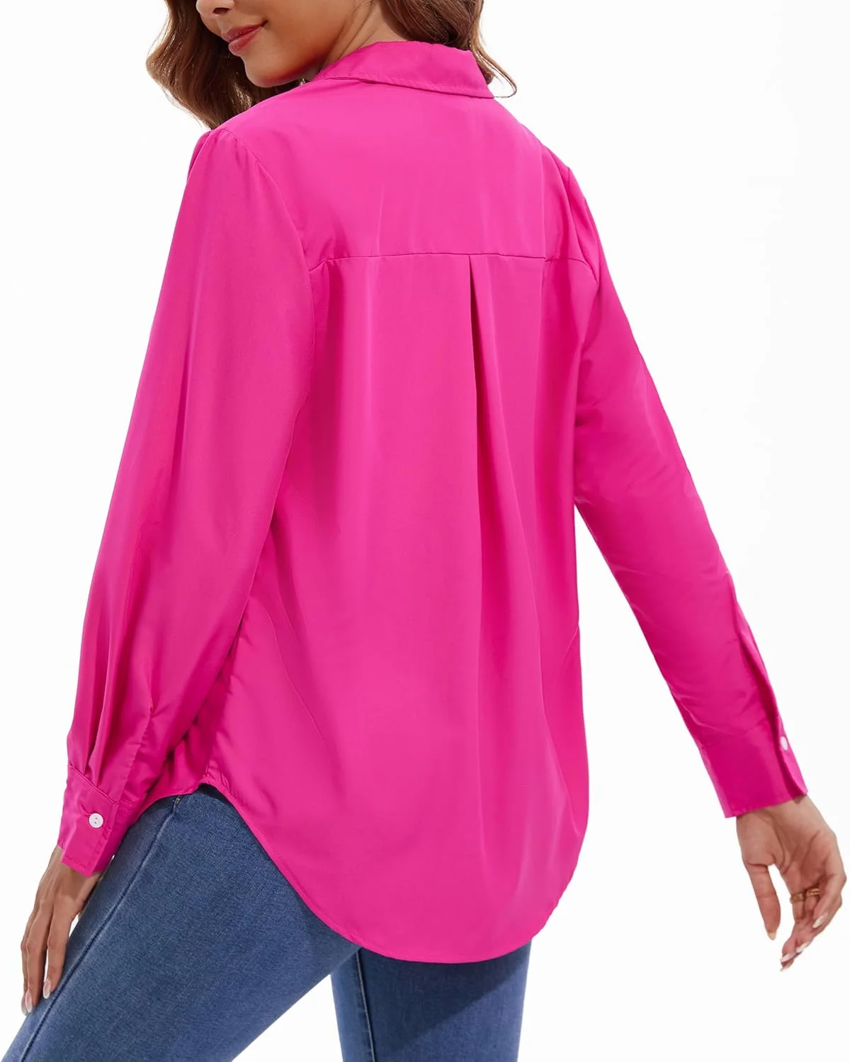 GDYCLUCK بلوز آستین بلند زنانه، دکمه دار، بدون چروک، پیراهن های غیر رسمی زنانه، تاپ های مد روز یقه هفت