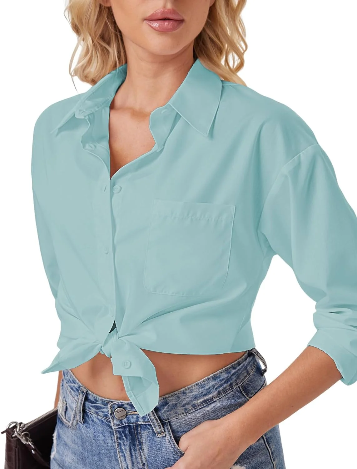 بلوز زنانه آستین بلند Friptspyg، بلوز شیک، بلوز بلند غیر رسمی، بلوز یقه هفت، بلوز بزرگ سایز، تاپ با جیب