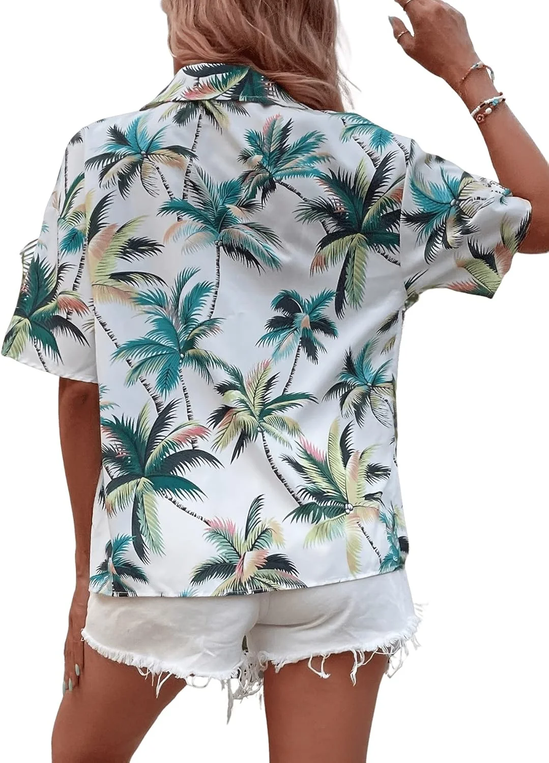 بلوز زنانه آستین کوتاه دکمه دار یقه دار Floerns