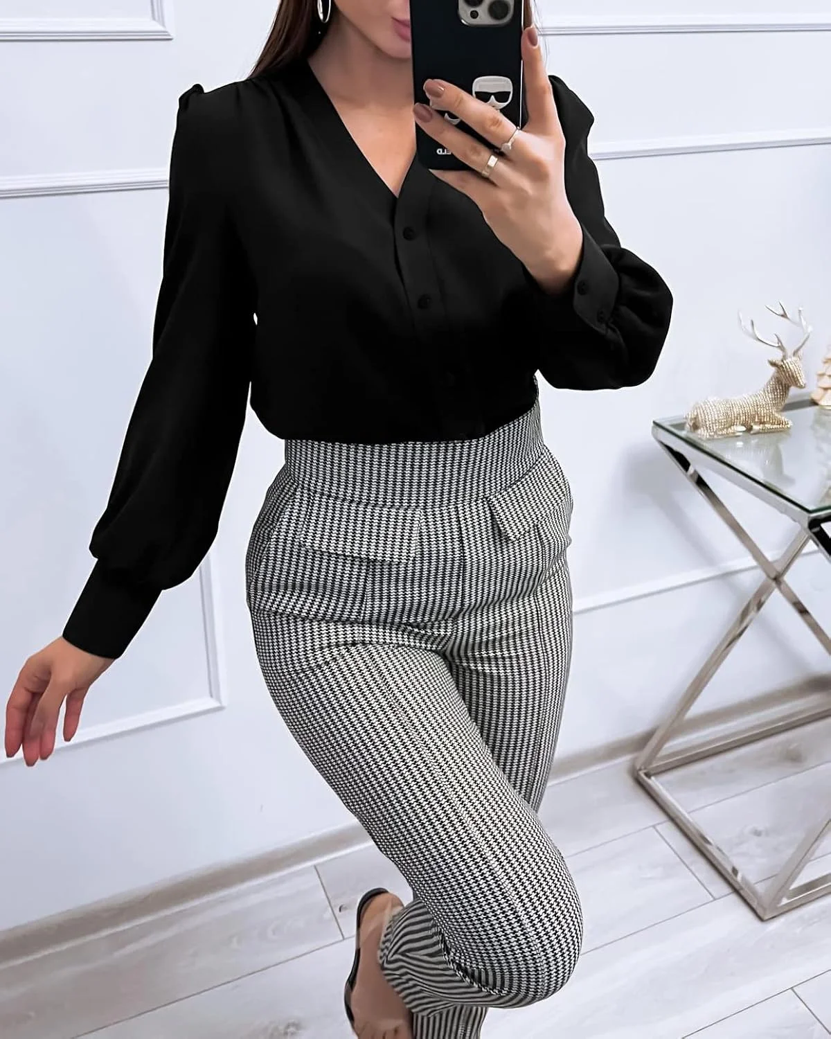 تاپ های زنانه غیر رسمی تابستانی آستین بلند ابریشمی دکمه دار پیراهن یقه هفت بلوزهای شیفون...