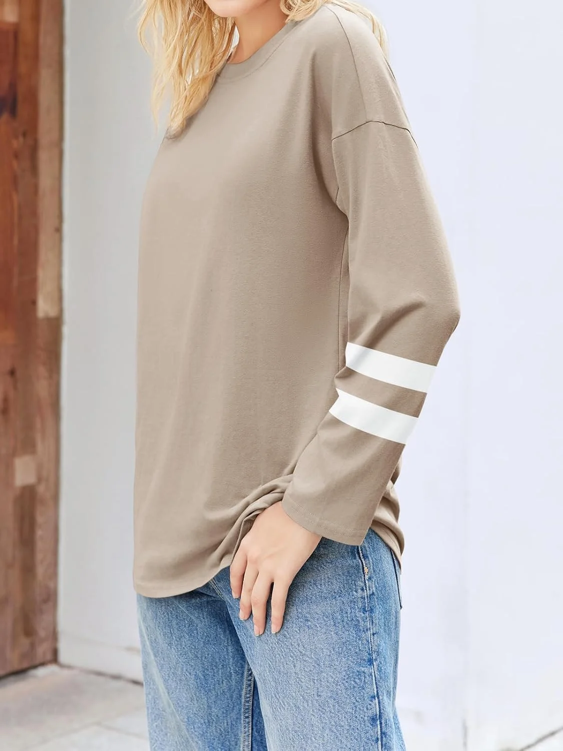 تی شرت آستین بلند زنانه Fisoew، مدل گشاد، یقه گرد، تونیک، بلوز نرم