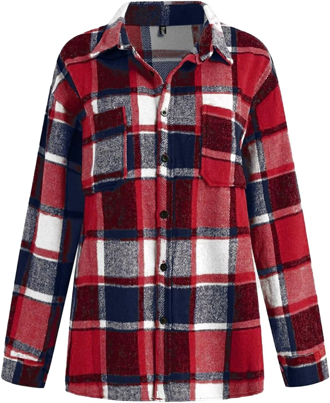 پیراهن دکمه دار زنانه Flamingals طرح چهارخانه آستین بلند مناسب استایل کژوال و رسمی با تن خور آزاد