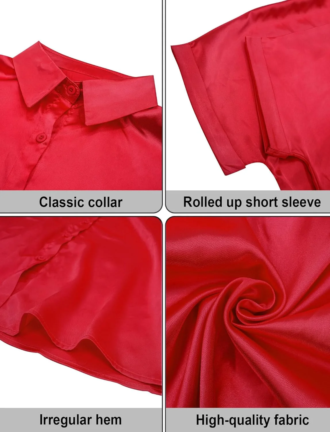 FEONA بلوز ساتن آستین بلند زنانه، پیراهن دکمه دار ابریشم مصنوعی نرم، تاپ یقه هفت ظریف برای استفاده روزمره/رسمی/کار، رنگ ثابت، سایز S-XXL