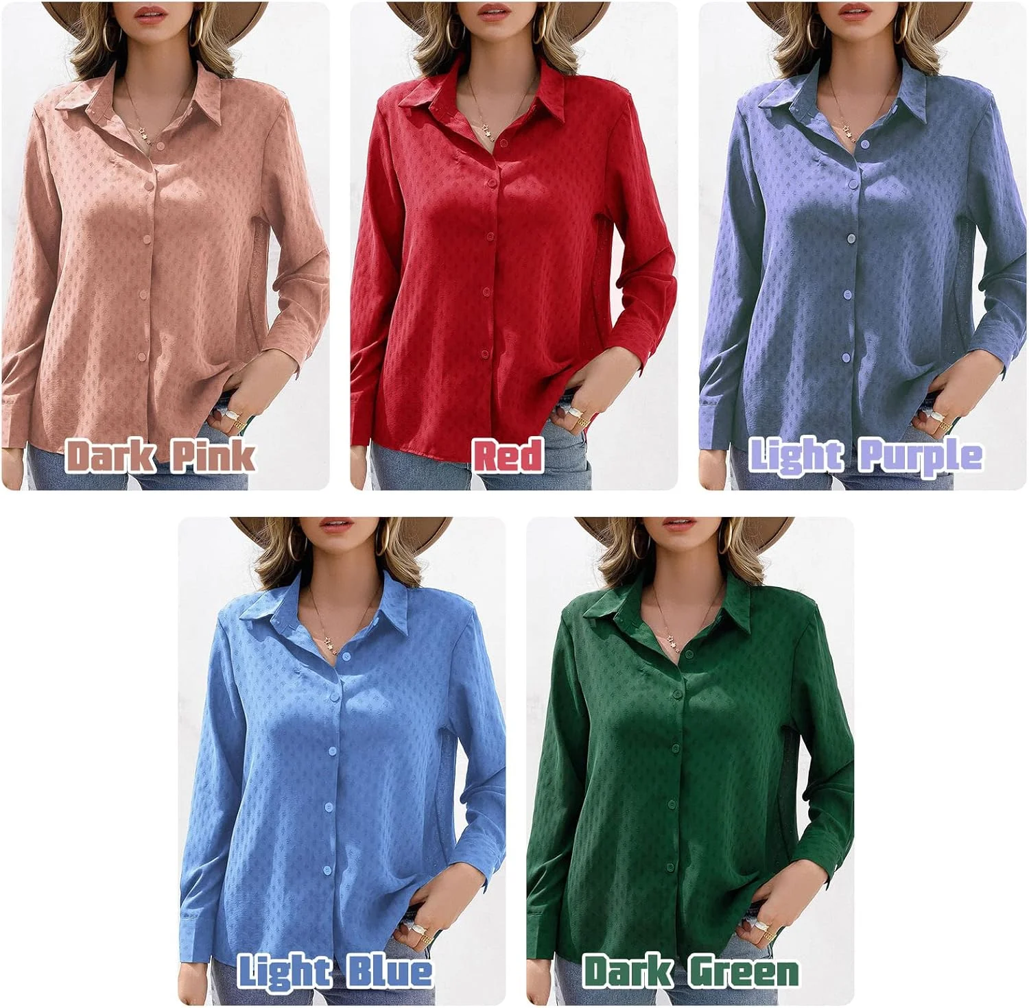 پیراهن زنانه Fawoonu دکمه دار آستین بلند مناسب برای محیط کار و استفاده روزمره، بلوز آزاد