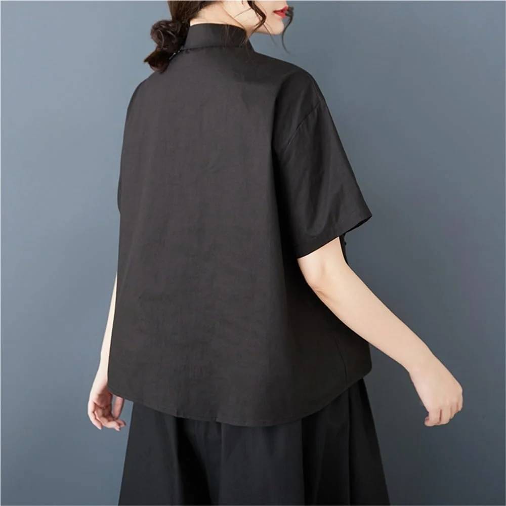 بلوز زنانه آستین کوتاه طرح پاپیون، یقه کلاسیک دکمه دار، تی شرت های چاپی، بلوزهای گشاد و تاپ های غیر رسمی