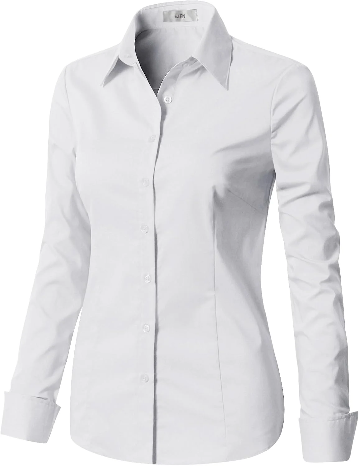 EZEN بلوز آستین بلند کشی دکمه دار یقه دار اداری رسمی غیر رسمی زنانه