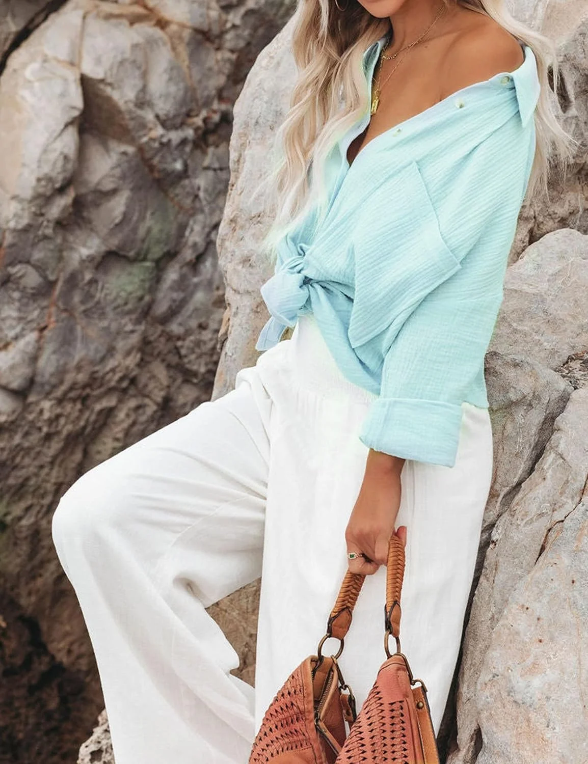 اسمِلینگ، بلوز زنانه دکمه دار آستین بلند، یقه برگردان، مدل آزاد و بزرگ