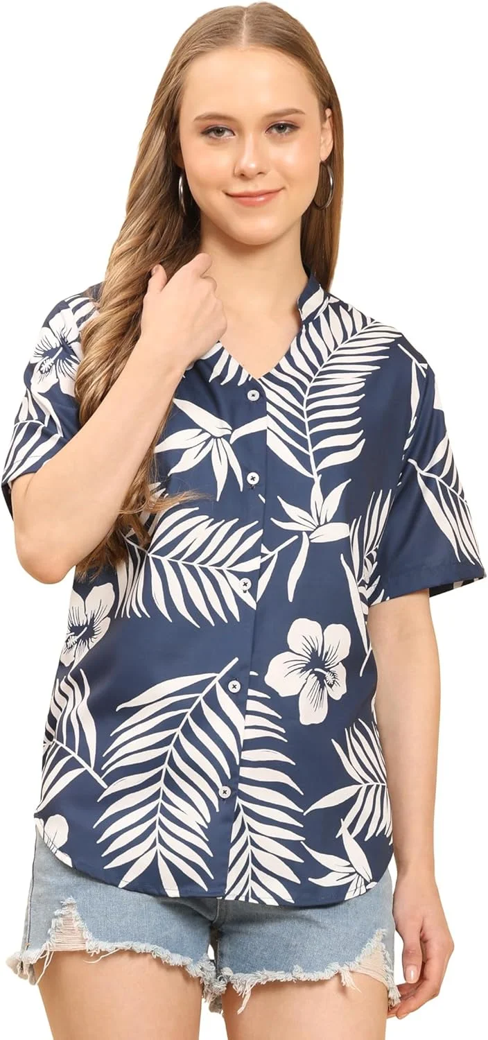 ENCIGER پیراهن زنانه غیر رسمی، پیراهن ساحلی نرم، طرح گلدار استوایی، تی شرت یقه هفت، آستین کوتاه، دکمه دار