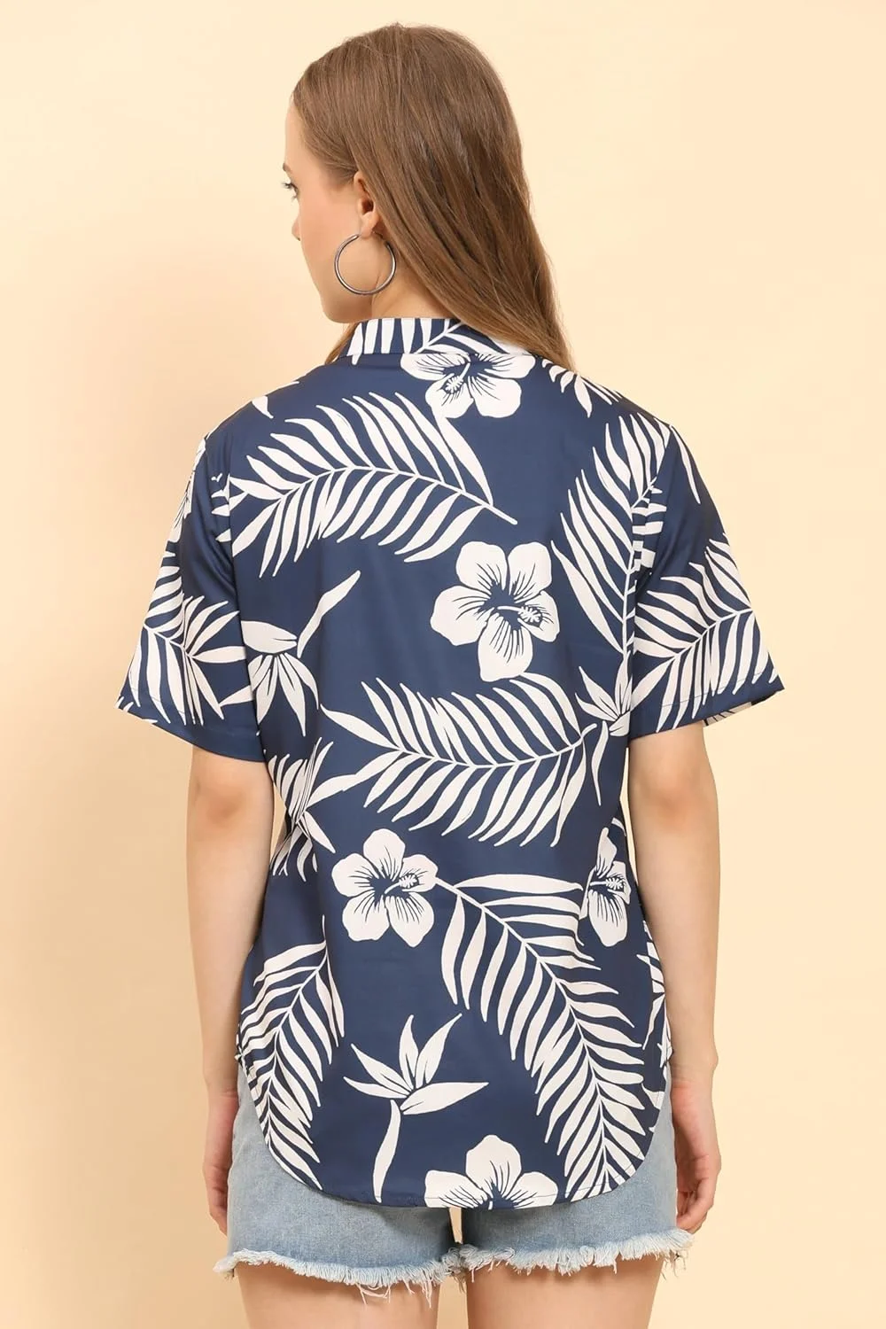 ENCIGER پیراهن زنانه غیر رسمی، پیراهن ساحلی نرم، طرح گلدار استوایی، تی شرت یقه هفت، آستین کوتاه، دکمه دار