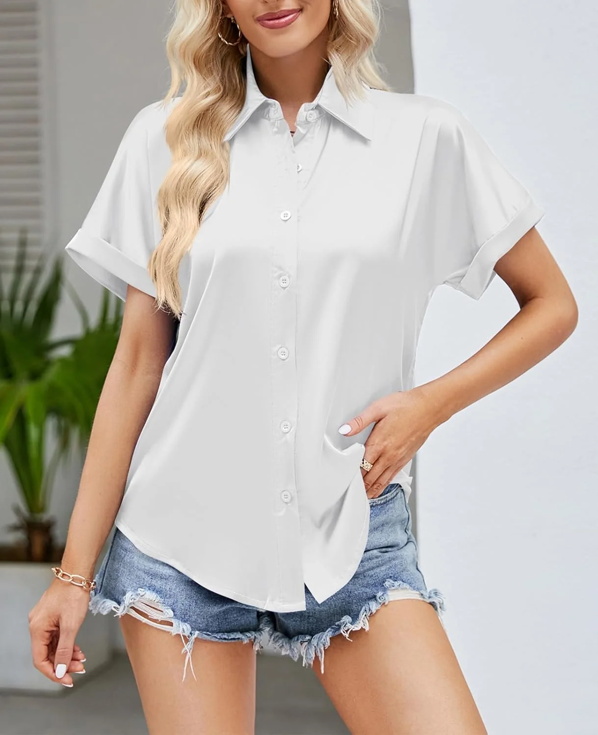 بلوز ساتن زنانه Ellunis، آستین کوتاه، یقه هفت، دکمه دار، مناسب تابستان، تاپ های زنانه، بلوزهای ابریشمی غیر رسمی مناسب کار بلوز ساتن زنانه Ellunis، آستین کوتاه، یقه هفت، دکمه دار، مناسب تابستان، تاپ های زنانه، بلوزهای ابریشمی غیر رسمی مناسب کار