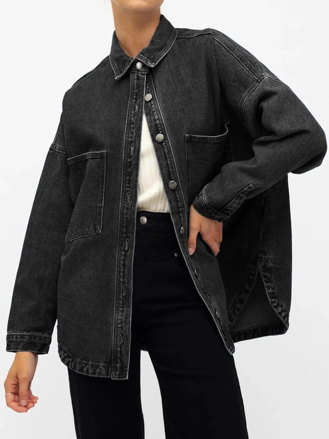 EMMIOL پیراهن جین زنانه، بلوز دکمه دار آستین بلند بزرگ، ژاکت جین پاره پوره، لباس های پاییزی 2025