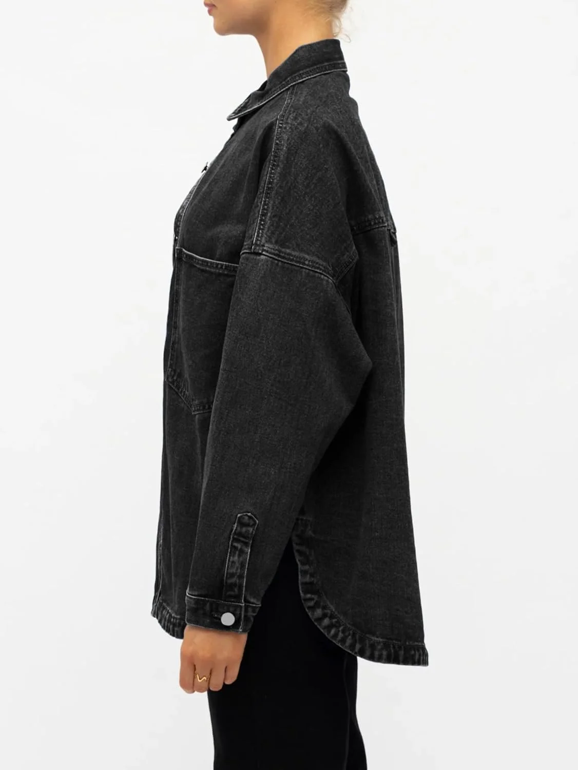 EMMIOL پیراهن جین زنانه، بلوز دکمه دار آستین بلند بزرگ، ژاکت جین پاره پوره، لباس های پاییزی 2025