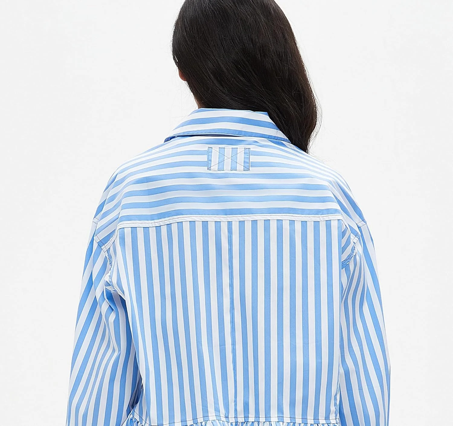 EAZEPINE پیراهن زنانه دکمه دار راه راه، دامن پلیسه دار، آستین سه ربع، یقه دار، مدل عروسکی