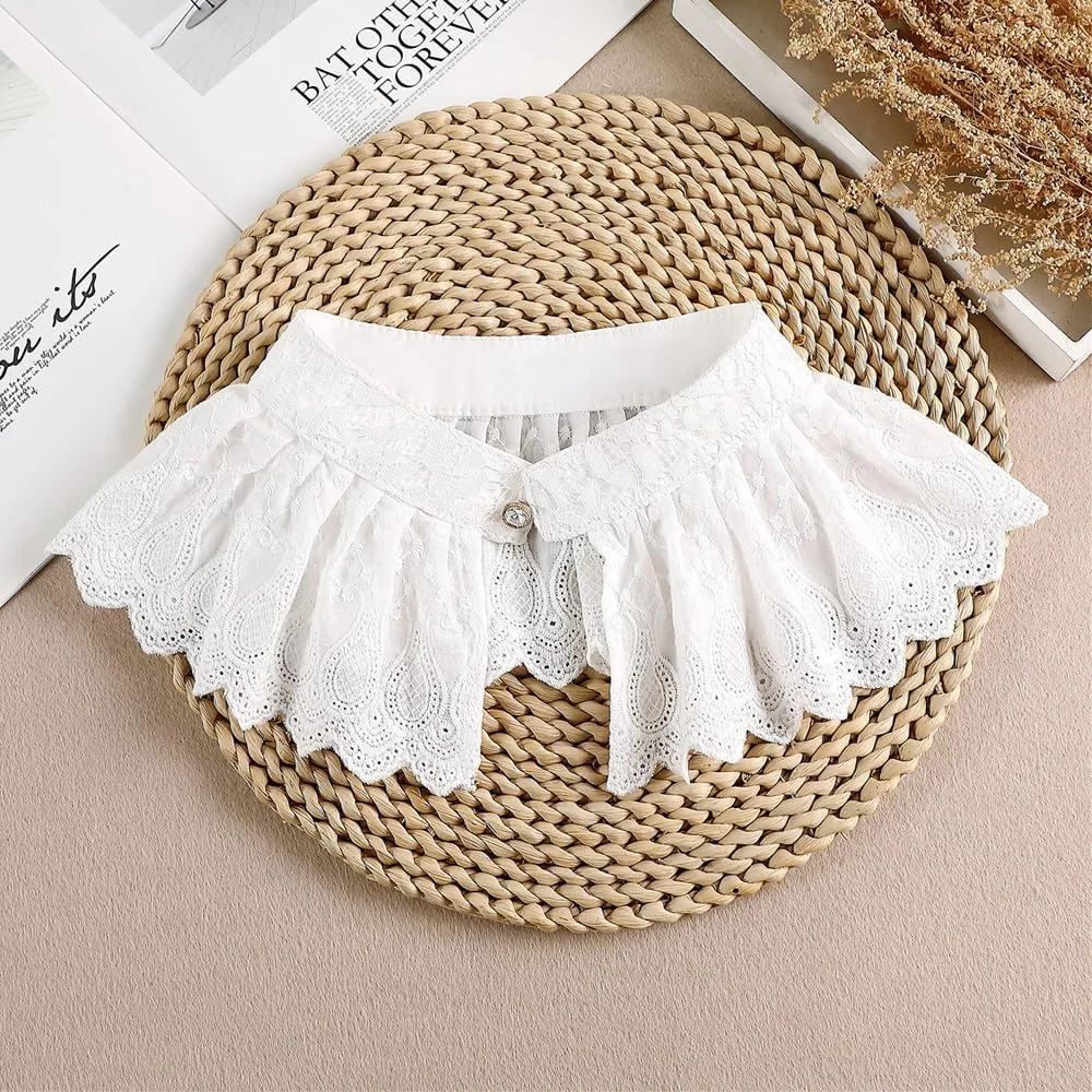 یقه توری زنانه DRHOM مدل دکمه دار، یقه پیلی دار برای بلوز و لباس