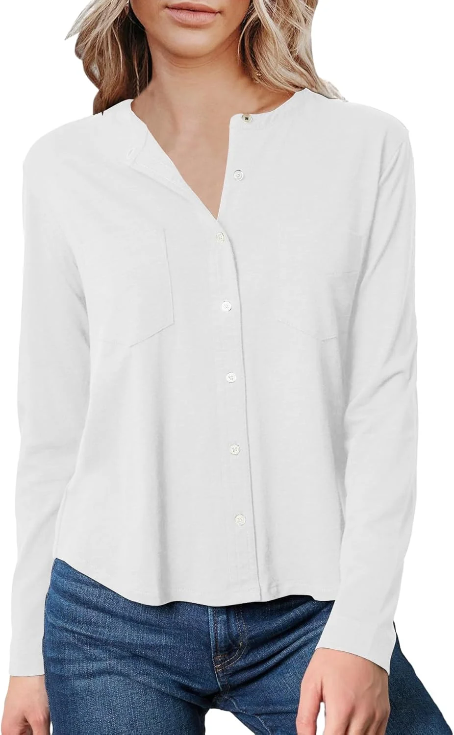 سانبورای بلوز آستین بلند زنانه یقه گرد دکمه دار با جیب