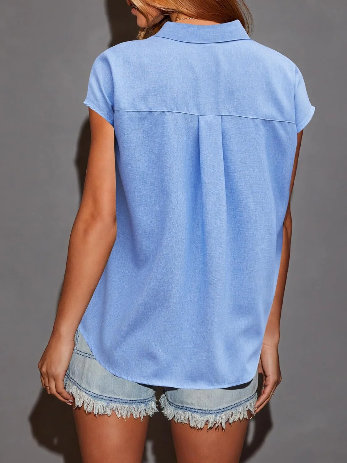 رویسن پیراهن زنانه آستین کوتاه دکمه دار با بافت کتان، بلوز یقه دار، تاپ های تابستانی مقاوم در برابر چروک