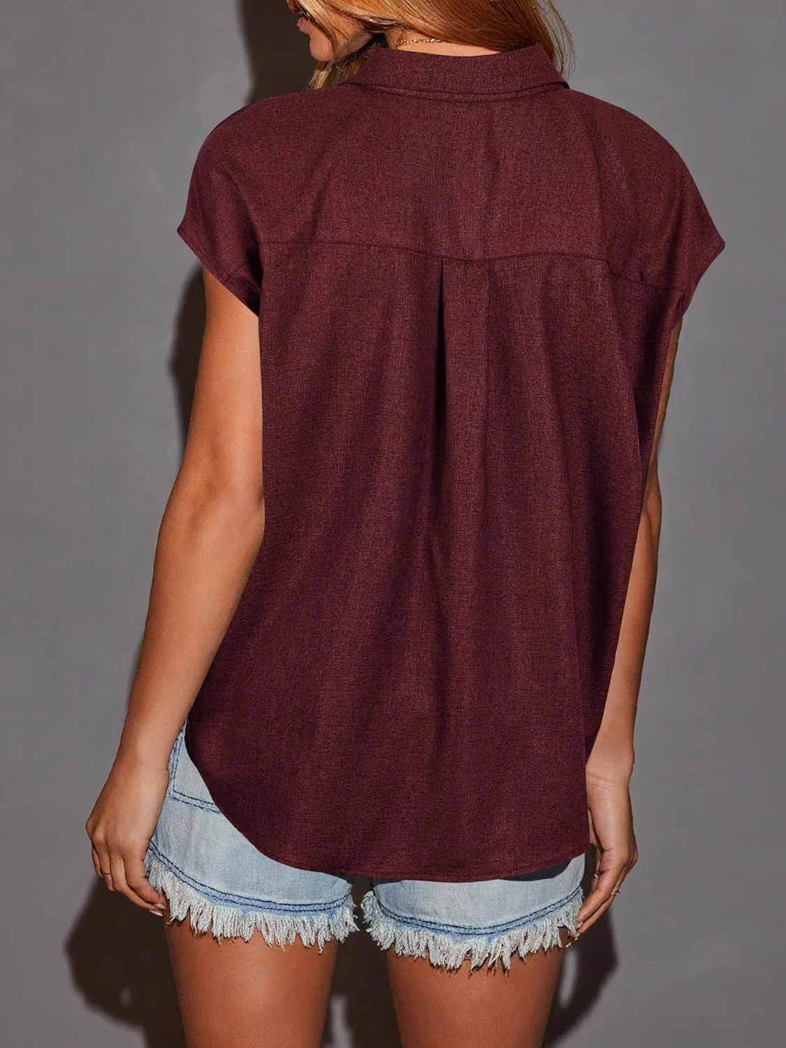 رویسن پیراهن زنانه آستین کوتاه دکمه دار با بافت کتان، بلوز یقه دار، تاپ های تابستانی مقاوم در برابر چروک