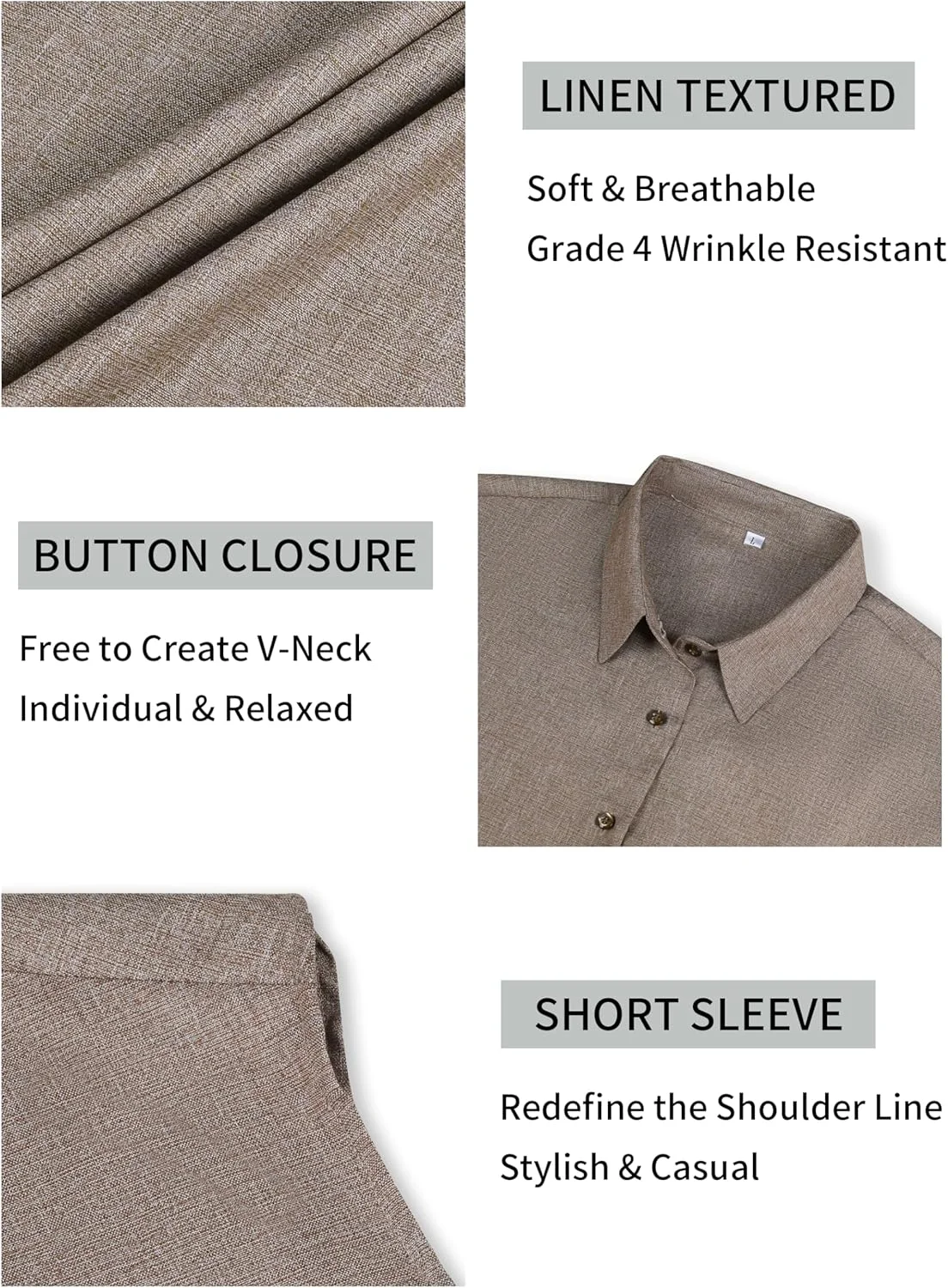 رویسن پیراهن زنانه آستین کوتاه دکمه دار با بافت کتان، مناسب بلوز و تاپ های تابستانی مقاوم در برابر چروک