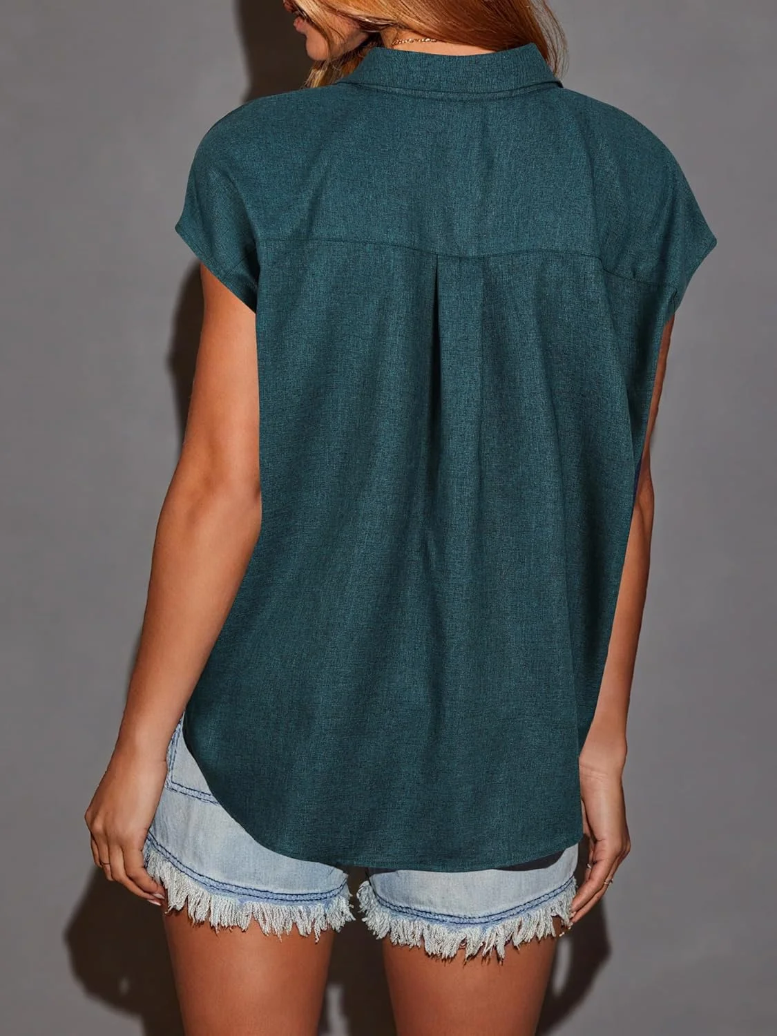 رویسن پیراهن آستین کوتاه دکمه دار زنانه با بافت کتان، مناسب بلوز و تاپ های تابستانی، ضد چروک