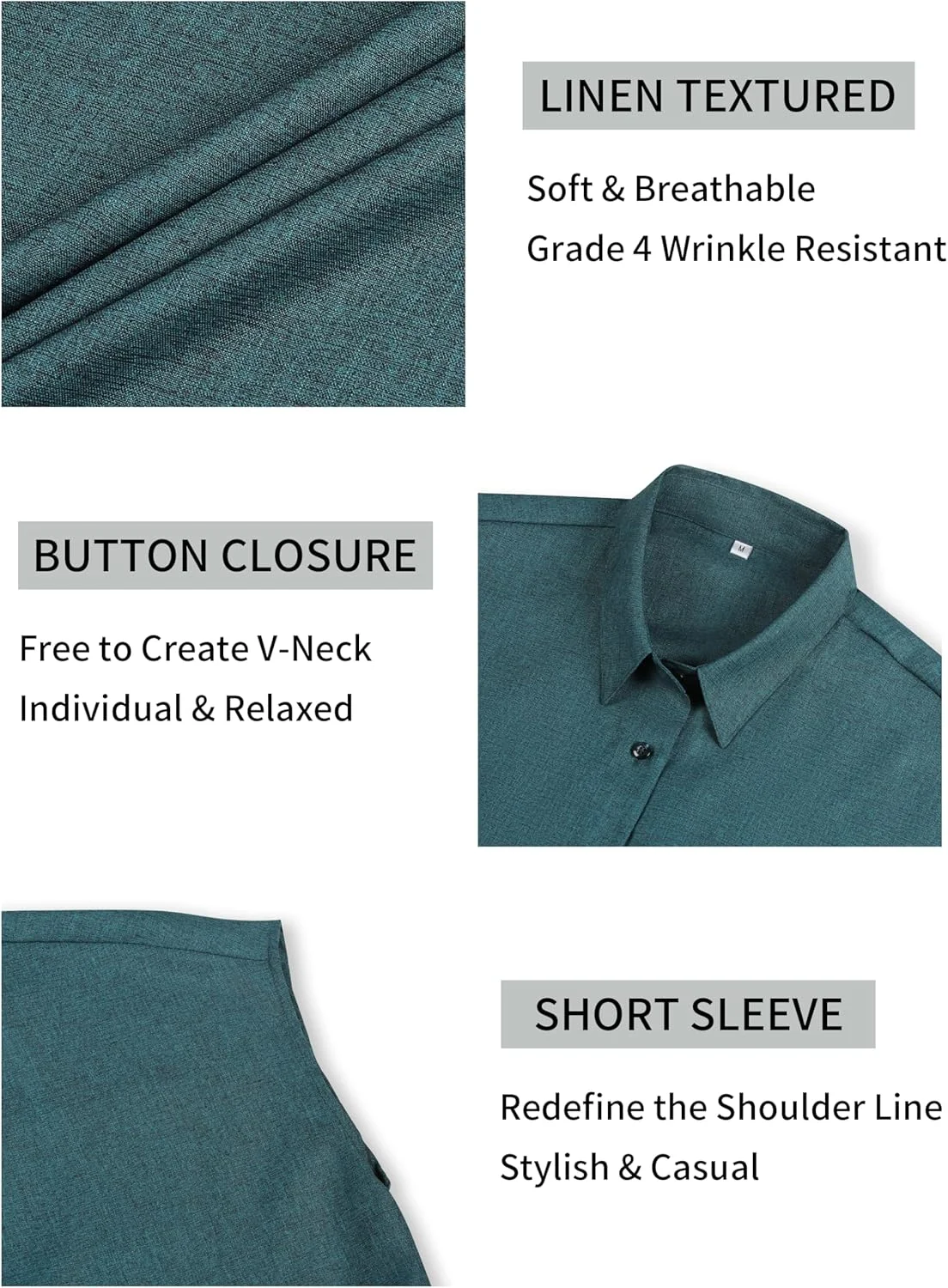 رویسن پیراهن آستین کوتاه دکمه دار زنانه با بافت کتان، مناسب بلوز و تاپ های تابستانی، ضد چروک