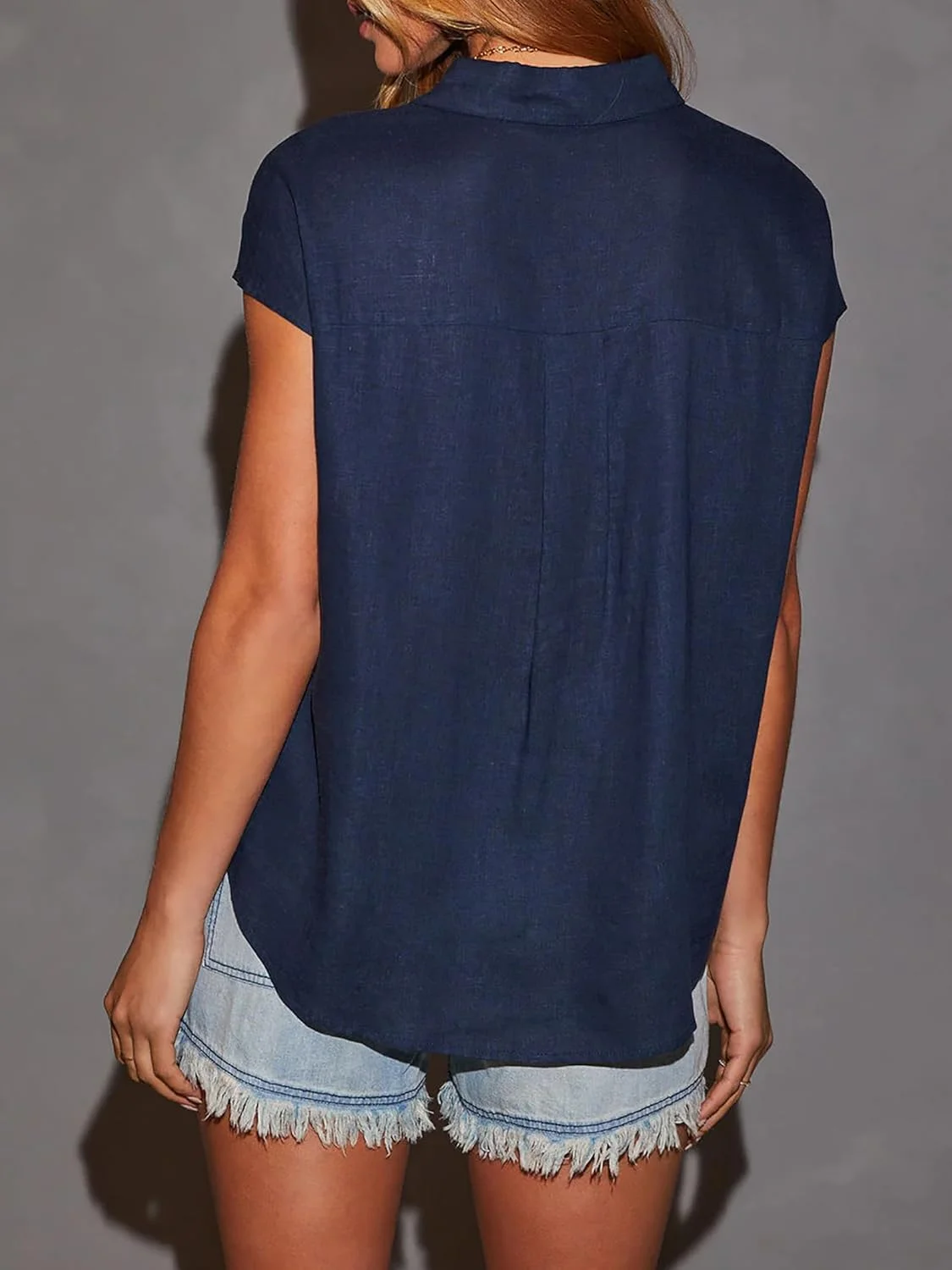 رویسن پیراهن زنانه آستین کوتاه دکمه دار با بافت کتان، بلوز یقه دار، تاپ های تابستانی مقاوم در برابر چروک