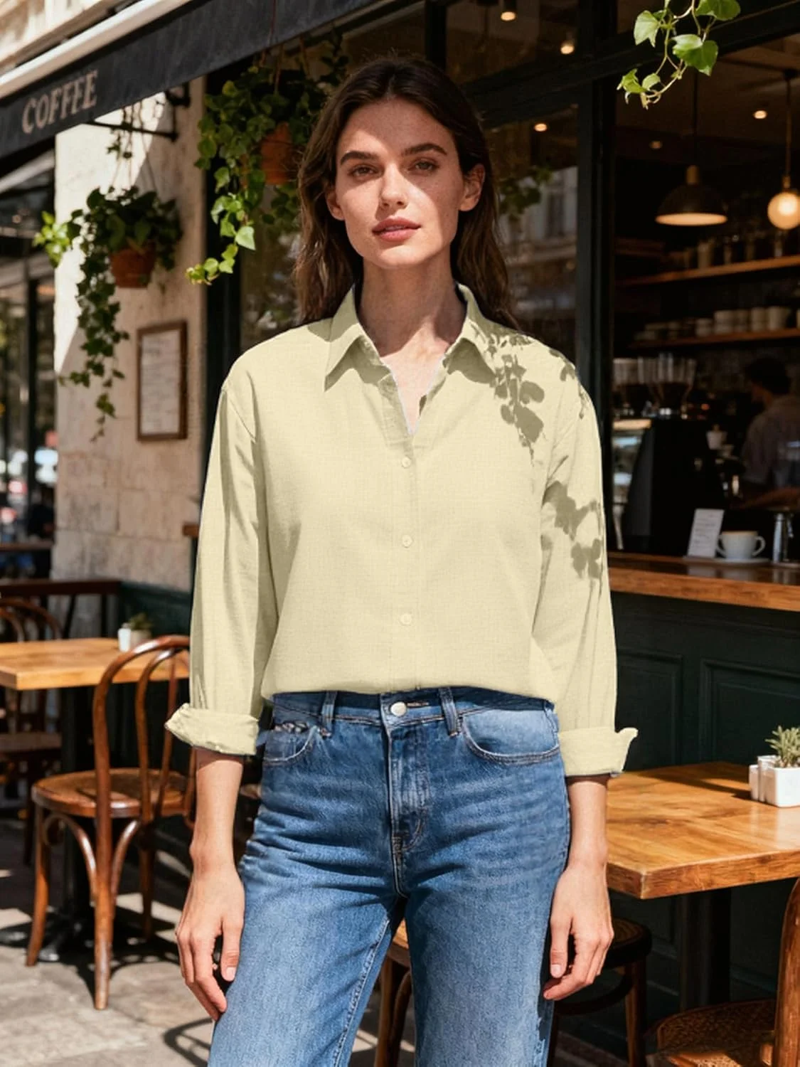 پیراهن دکمه دار زنانه آستین بلند، بلوز یقه دار غیر رسمی، پیراهن مدل دوست پسرانه گشاد