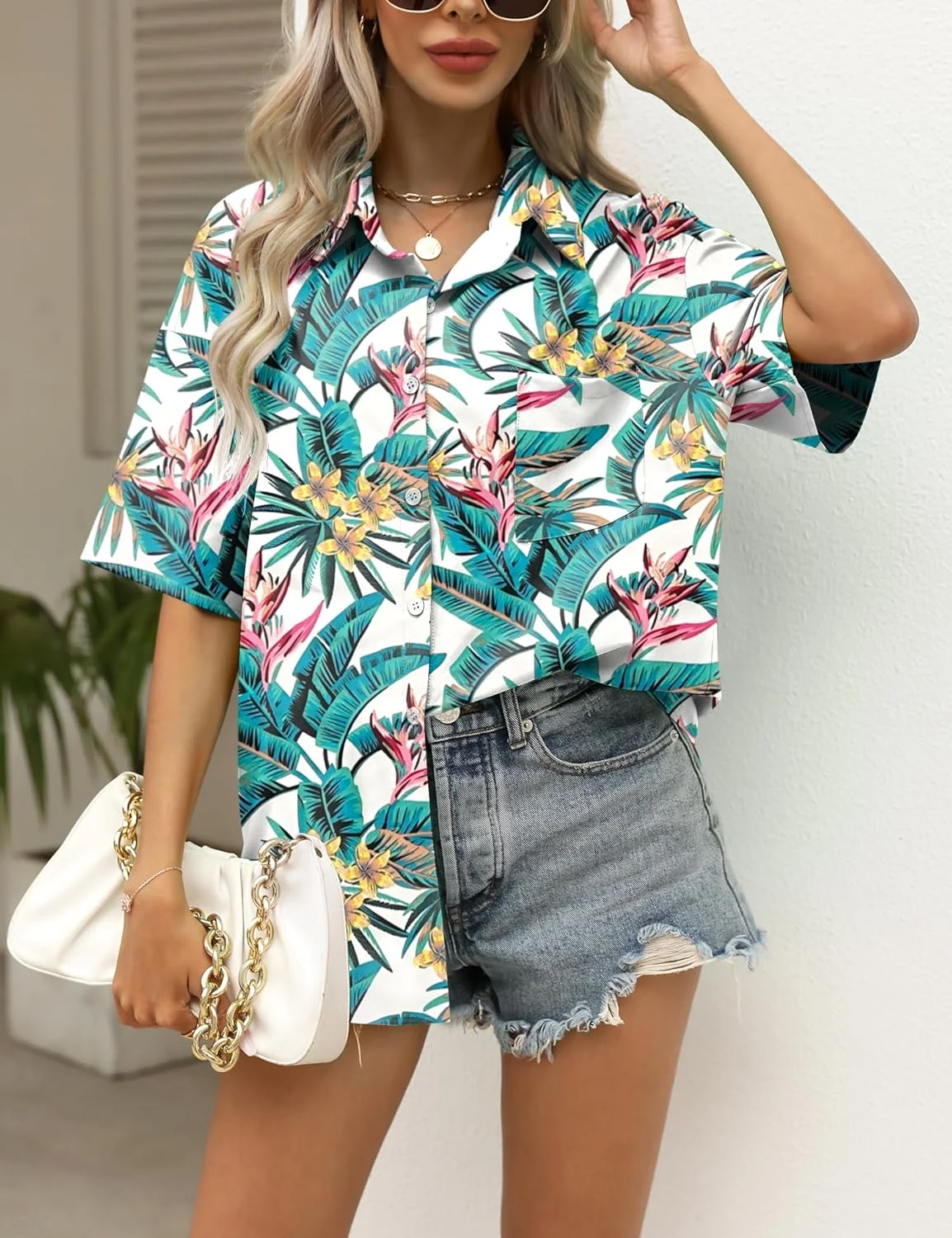 پیراهن زنانه دکمه دار غیر رسمی 2025، بلوز ساحلی با سرشانه افتاده، پیراهن آستین بلند با جیب