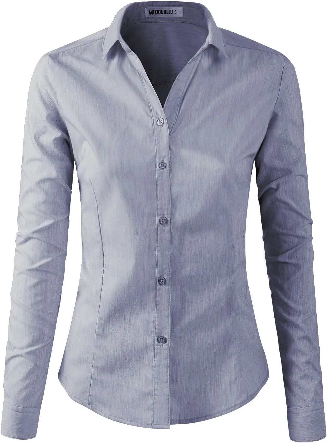 پیراهن آستین بلند دکمه دار یقه دار Slim Fit Basic DOUBLJU برای زنان با سایز بزرگ