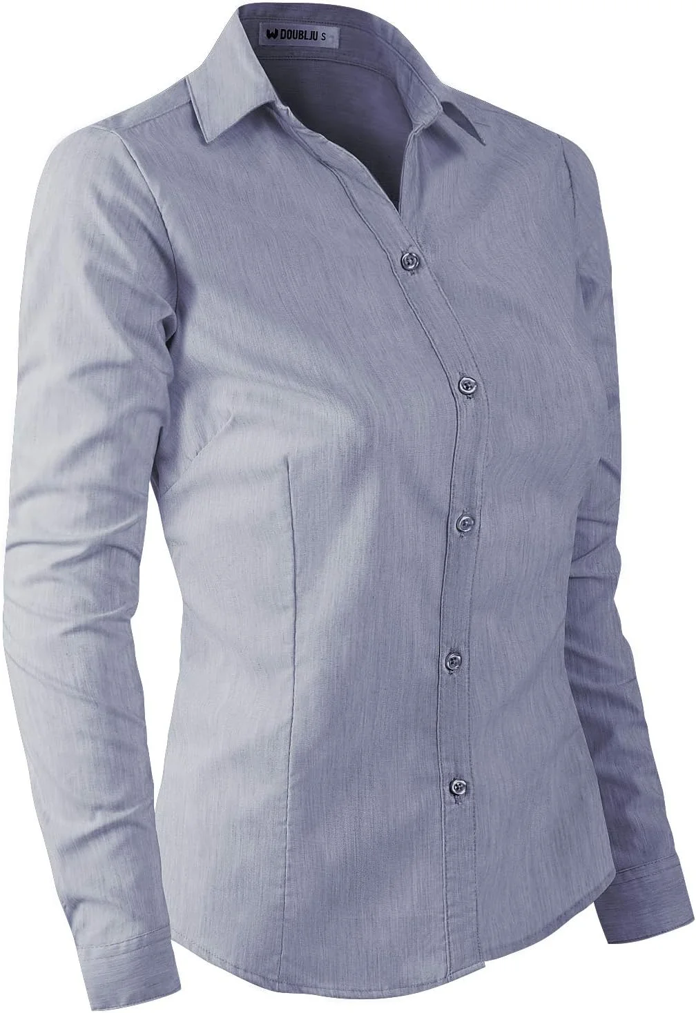 پیراهن آستین بلند دکمه دار یقه دار Slim Fit Basic DOUBLJU برای زنان با سایز بزرگ