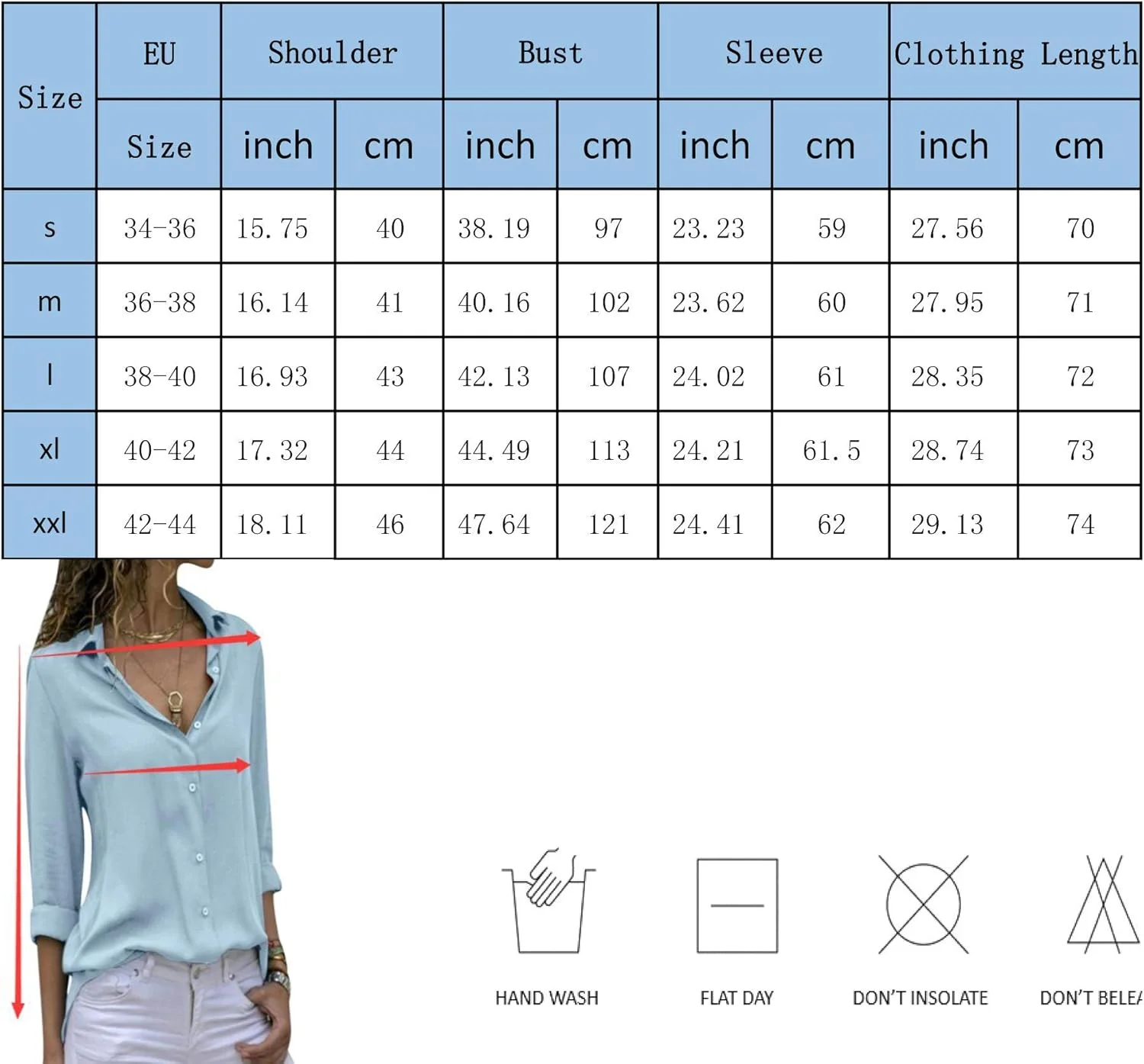کاسی‌سی بلوز زنانه آستین بلند یقه هفت دکمه‌دار، رنگ یکدست (آبی Z، ایکس لارج)