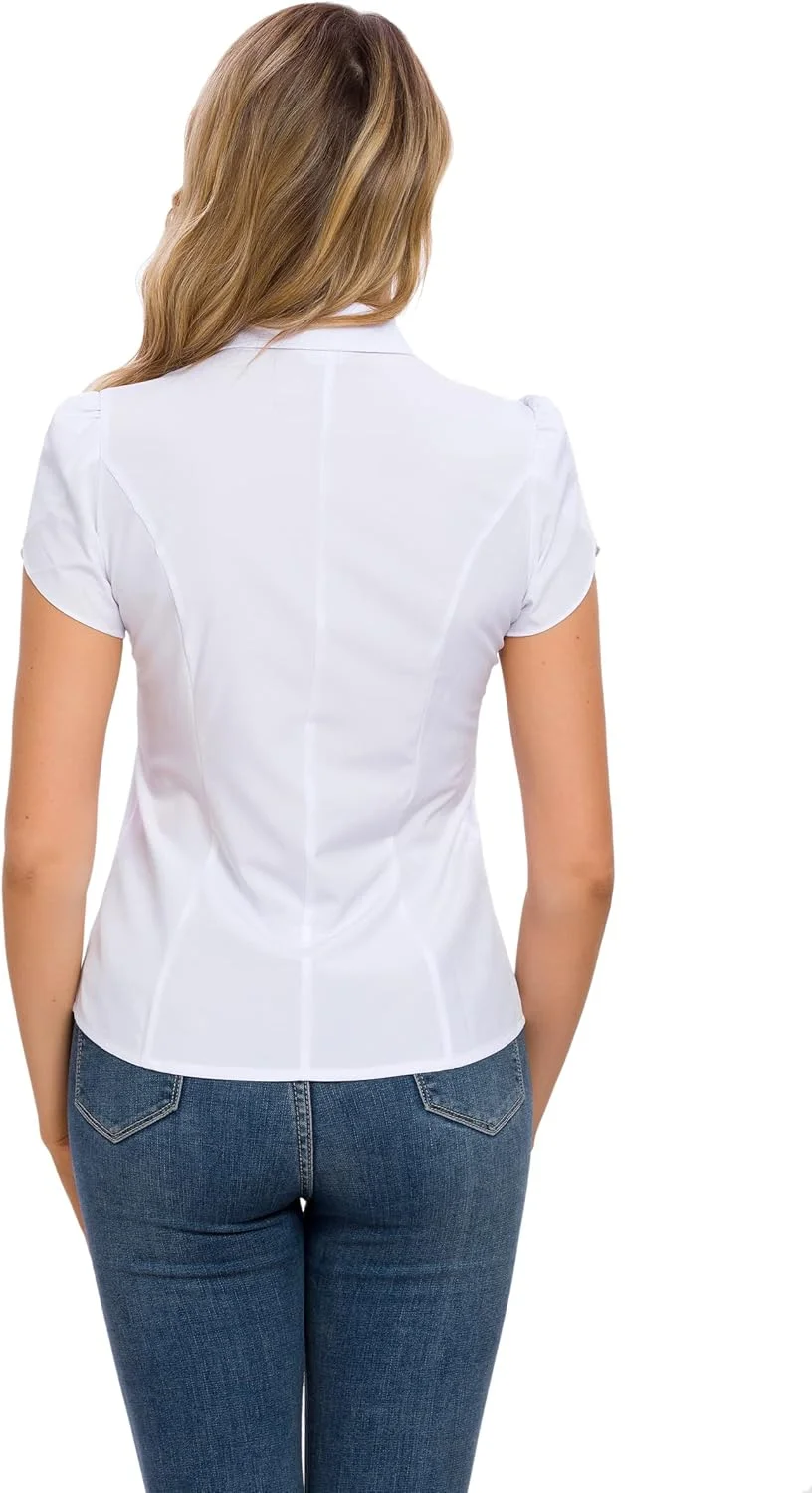 بلوز آستین لاله‌ای زنانه، دکمه‌دار، یقه دار، مناسب استایل کژوال و محیط کار، جنس پنبه