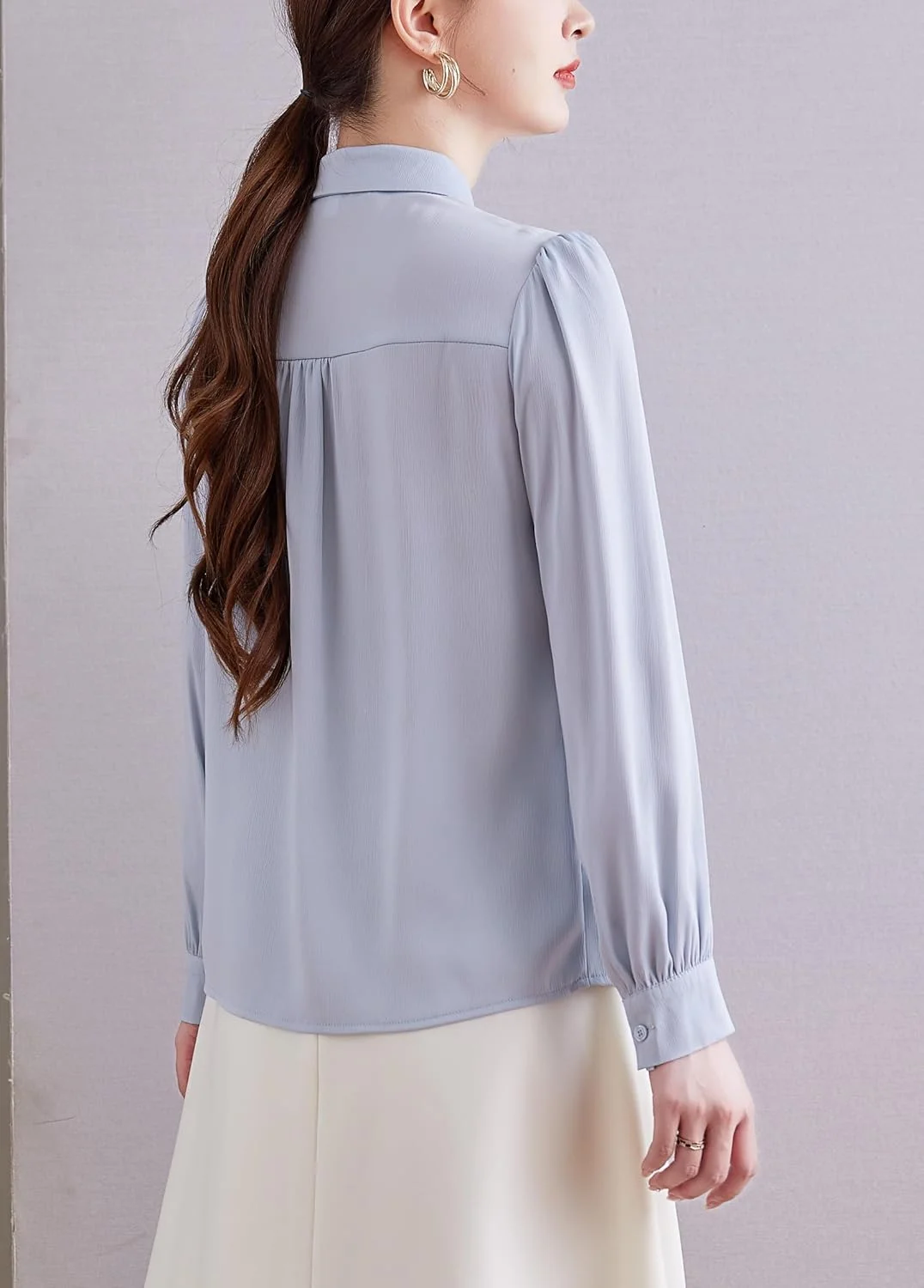 بلوز آستین بلند دکمه دار زنانه Double Plus، مناسب برای کار و مجالس