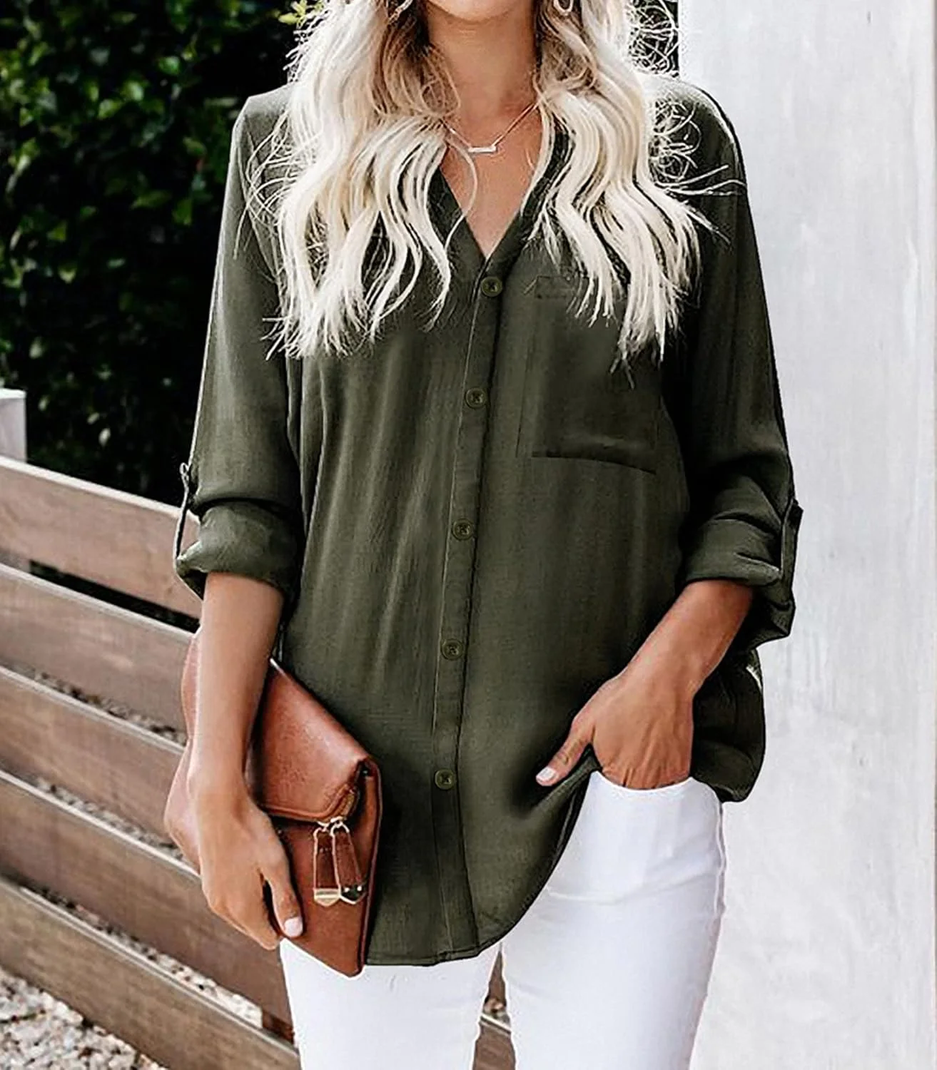 بلوز زنانه Dordanity، پیراهن شیک یقه هفت آستین بلند، مناسب کار، دکمه دار، گشاد و راحت