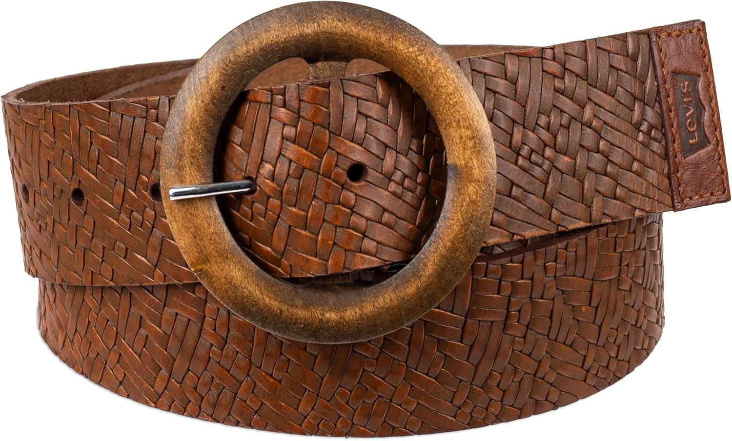 کمربند زنانه Levi's با سگک چوبی گرد کمربند زنانه Levi's با سگک چوبی گرد